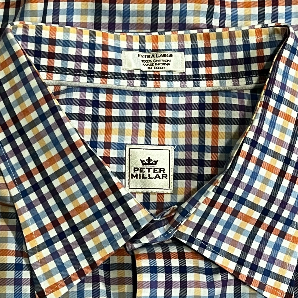 Peter Millar Classic Fit Plaid Button Down Shirt Men’s XL